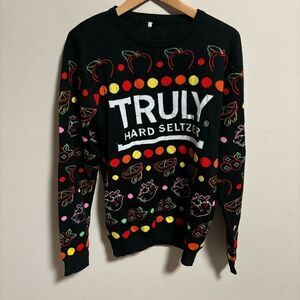 Truly Hard Seltzer Christmas Holiday Colorful Ugly Sweater Black- Size Large